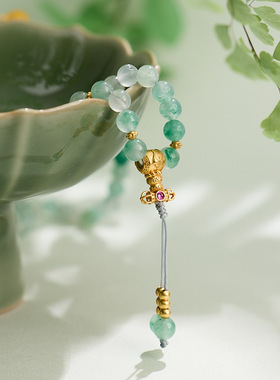 天然6MM非洲翠项链女108颗金刚杵三通蜜蜡高级感独龙玉石项链批发