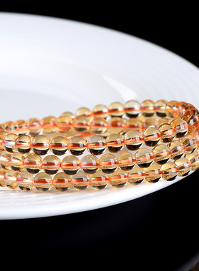 久雅水晶 天然巴西黄水晶圆珠手链 电光净体黄水晶多圈手串 批发