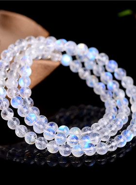 久雅水晶 天然玻璃体蓝月光手链 冰透蓝色月光石多圈 厂家直销