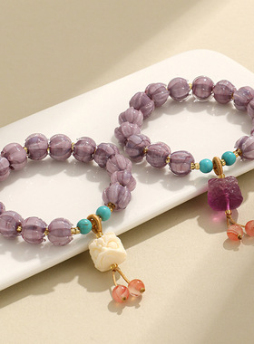 巴度新品暮山紫醒狮琉璃莲花菩提手链女百搭高级感南红手串批发