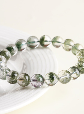 久雅水晶 天然星沙聚宝盆绿幽灵手链 星光爆闪绿幽灵圆珠手串批发