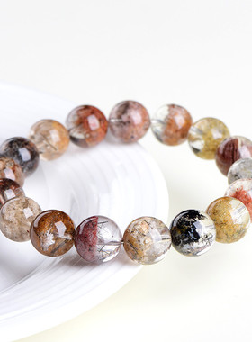 久雅水晶 天然仙女散花四季幽灵圆珠手链 春夏秋冬幽灵聚宝盆手串