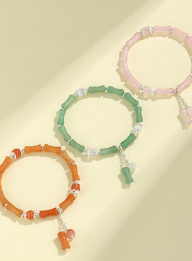 新品绿东陵猫眼石竹节水晶手链女小众高级感白玛瑙南红手串首饰