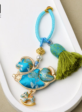 手工宋锦双面马上有钱花车挂包挂钥匙挂手搓流苏DIY挂件配饰国潮