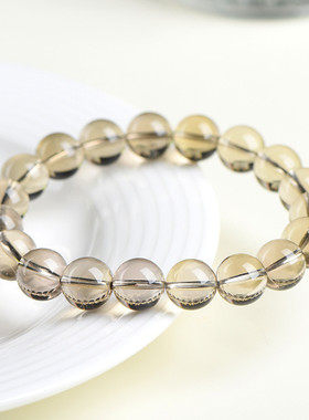 久雅水晶 天然魔晶宙斯水晶圆珠手链 茶黄陨石水晶散珠手串 批发