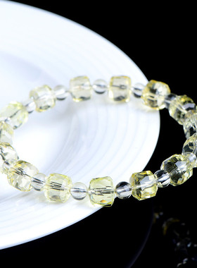 久雅水晶 天然黄水晶方糖手链 黄色水晶方形刻面手串 厂家直销