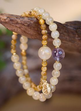 金虎眼金发晶双圈手链紫水晶招米葫芦手串手饰轻奢高级感串珠批发