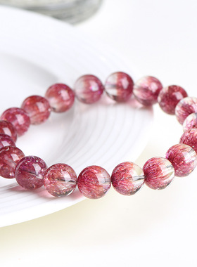 久雅水晶  白水晶烟花聚宝盆水晶手链  黑色超七圆珠手串 厂家直