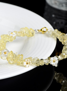 久雅水晶 天然碎石手环海蓝宝黄水晶 橄榄石随形 时尚原创款手串