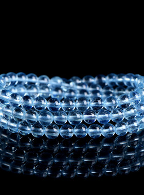 久雅水晶 天然7A级冰川蓝海蓝宝多圈手链 链 冰川色海蓝宝石佛珠