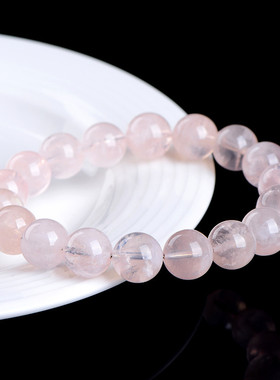 久雅水晶 天然粉色婚纱幽灵圆珠手串 粉白色雪花幽灵散珠手链批发