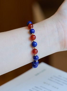 天然青金石手串克莱因蓝红玛瑙手女显白送闺蜜女朋友生日礼物