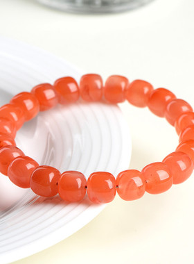 久雅水晶 天然冰种南红玛瑙老型手链 樱桃红玛瑙老形手串  批发