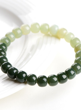 久雅水晶 天然和田晴水渐变玉桶珠手链 和田玉桶珠手链 批发