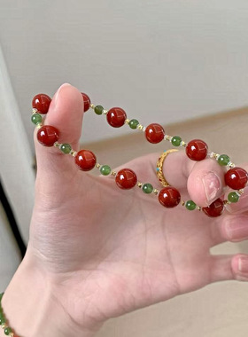 小红书人气款新中式南红玉髓可叠戴串珠手链女时尚南红手串手饰