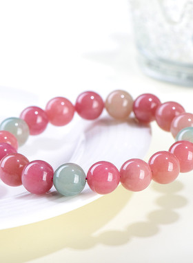 久雅水晶 天然奶昔碧玺玉手链 老矿西瓜粉色碧玺彩玉手串  批发