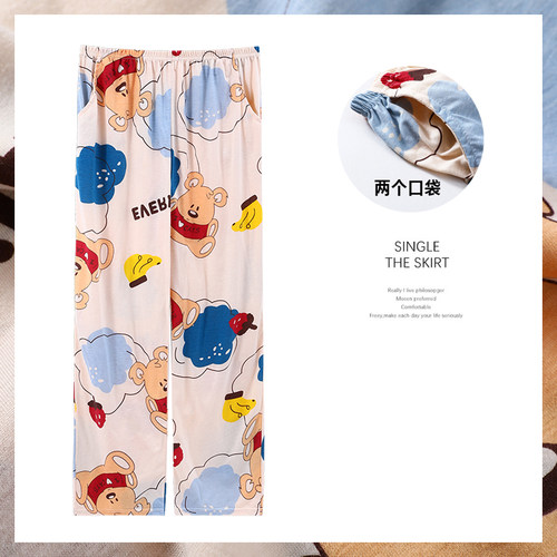 大码睡裤女夏季纯棉长裤宽松胖mm200斤可爱居家休闲全棉家居裤女 - 图1