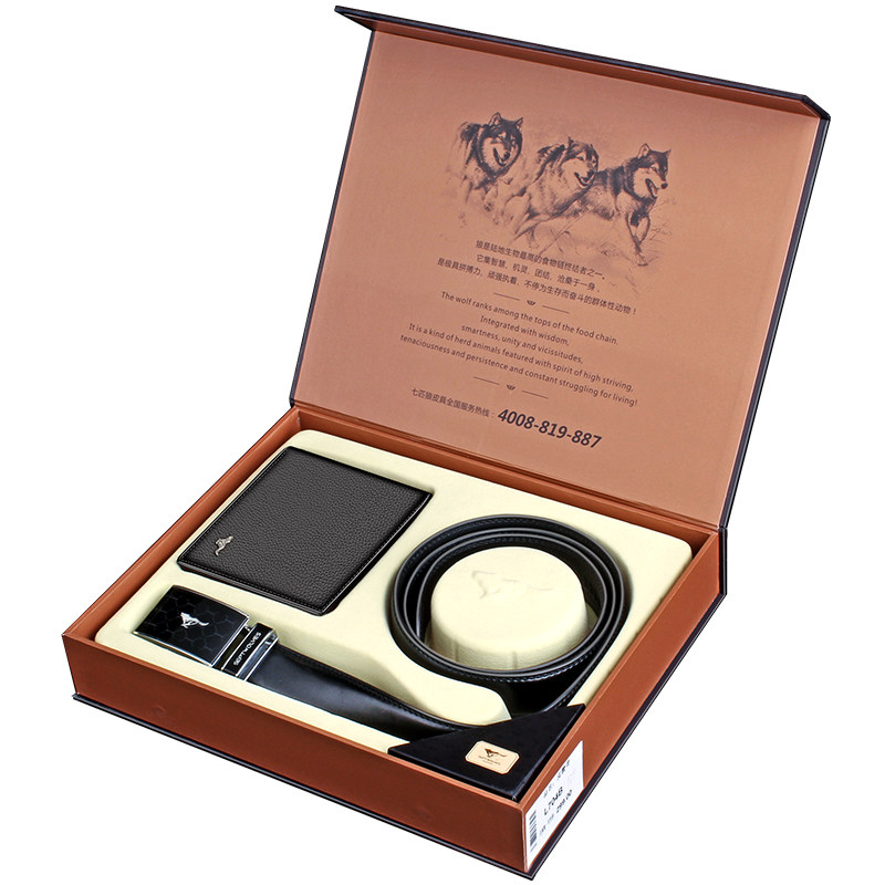 七匹狼头层男真皮皮带礼盒牛皮钱包 七匹狼在途钱包