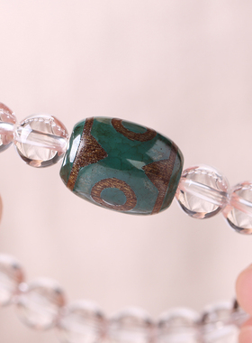 三眼天珠增福慧天然白水晶手链老玛瑙料手串手饰品适合夏天大珠粗