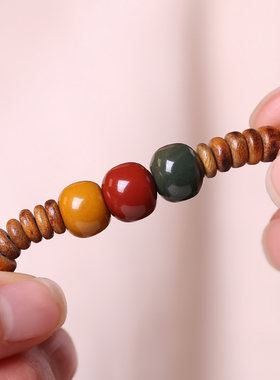 天然绿檀木手链两圈文艺复古风