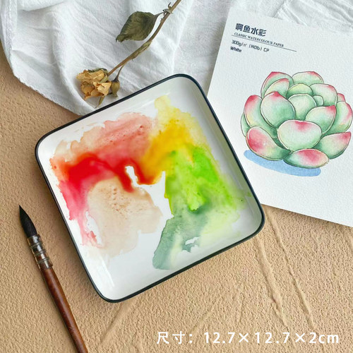 水彩陶瓷正方形长方形/国画/调色盘易清洗/纯白色/包邮/啊鱼同款 - 图1