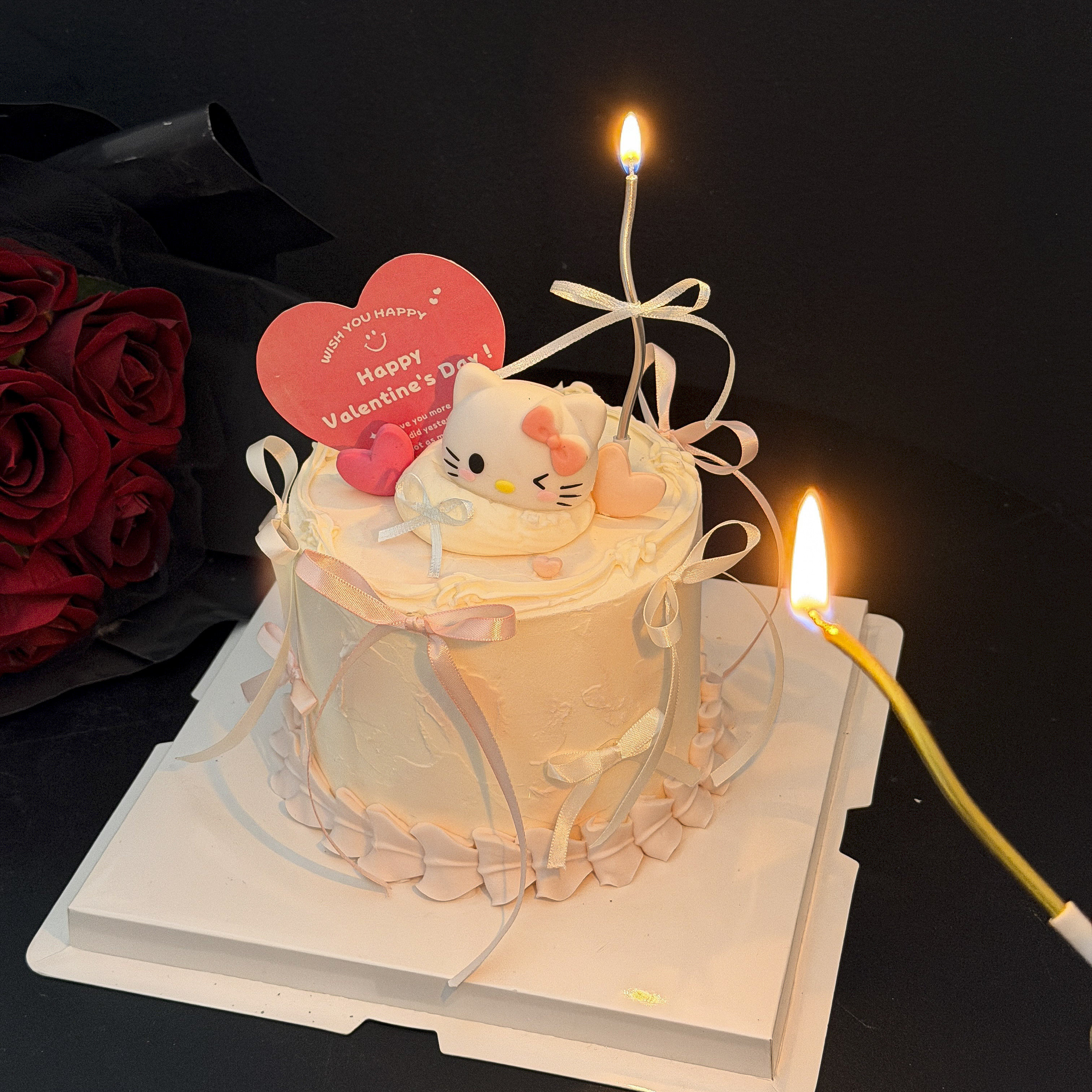 2026情人节粉色kt猫蛋糕装饰爱心卡片蝴蝶结丝带蜡烛甜品装饰,淘宝优惠券,粉丝福利购,淘宝优惠卷