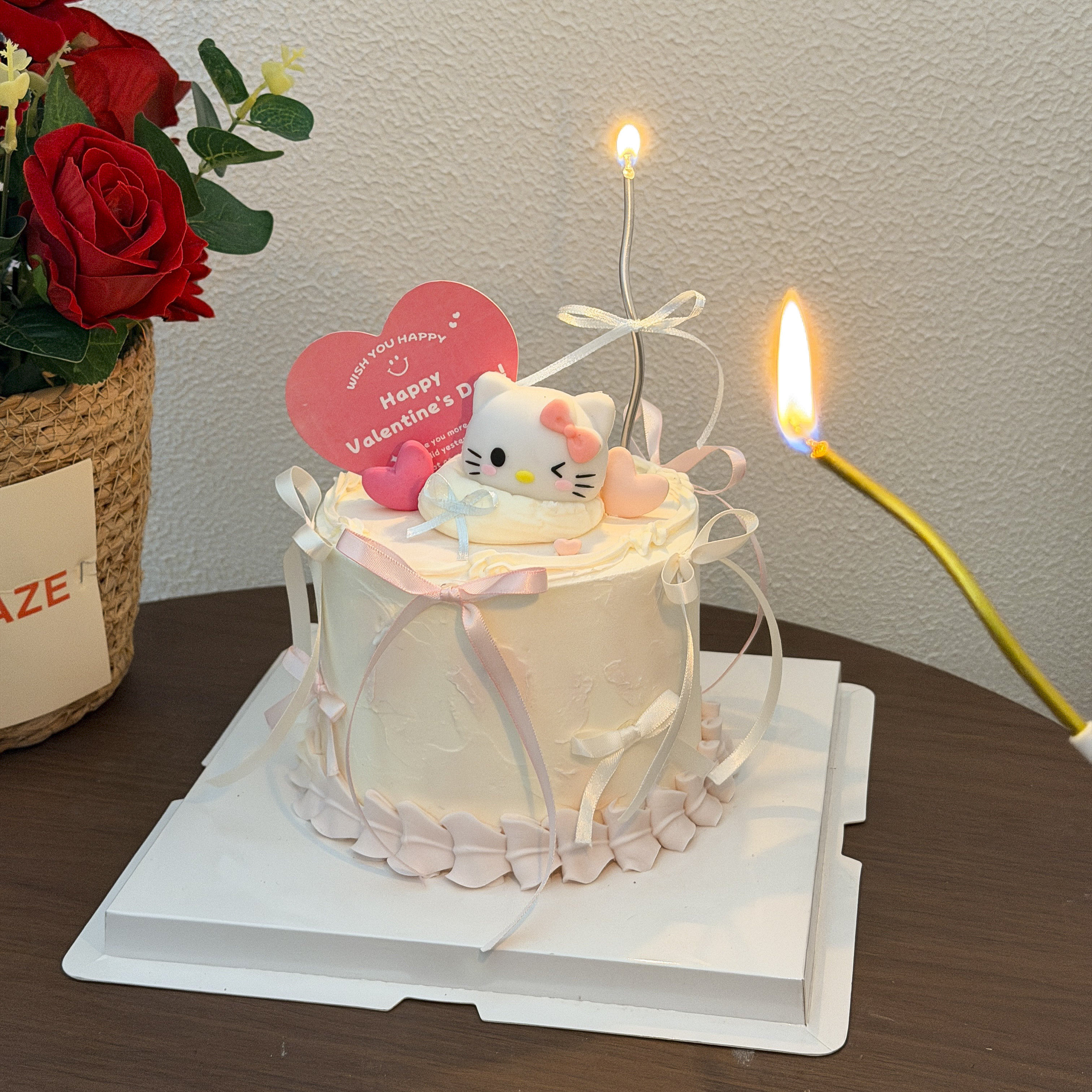 2026情人节粉色kt猫蛋糕装饰爱心卡片蝴蝶结丝带蜡烛甜品装饰,淘宝优惠券,粉丝福利购,淘宝优惠卷
