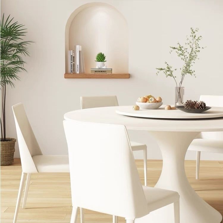 岩板餐桌家用小户型餐厅饭桌椅简约现代网红奶油风圆形白色带转盘,淘宝优惠券,粉丝福利购,淘宝优惠卷