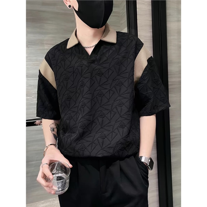 翻领痞帅polo男款短袖薄款衫潮牌半袖男士v撞色上衣夏季高级感T恤 - 图0