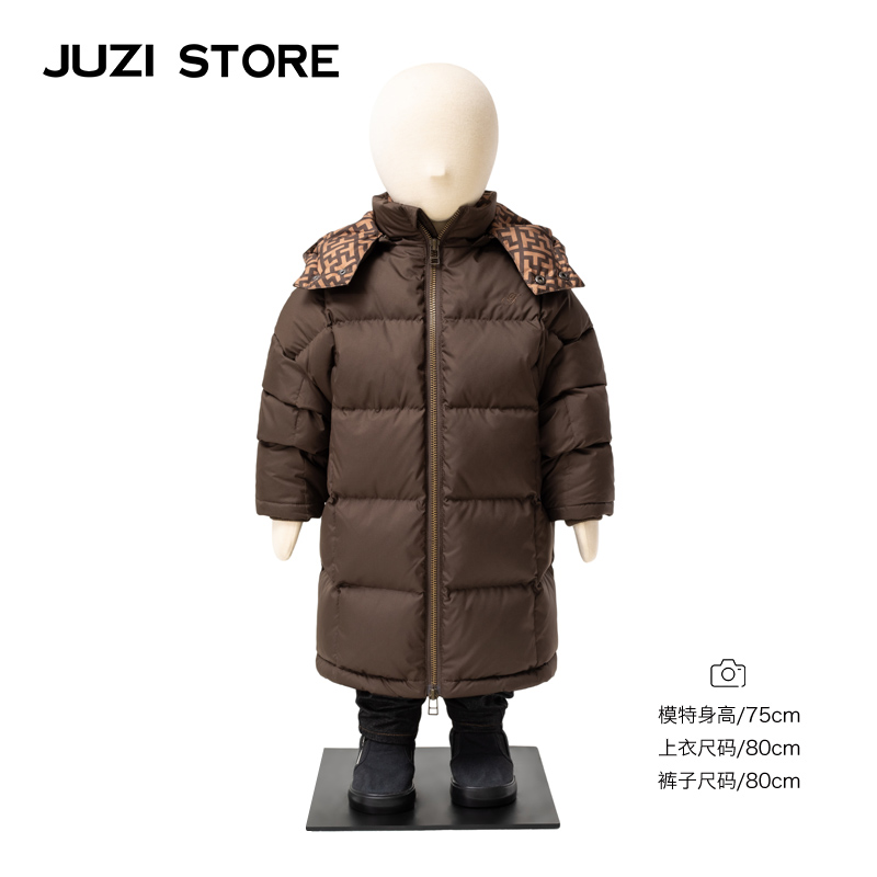 JUZI STORE童装羽绒服方格复古老花长款外套中性男童女童1241406-图3