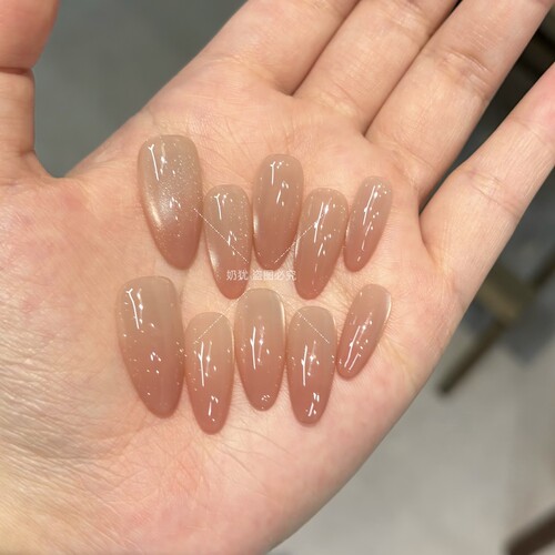 【蜜桃凝脂】纯欲温柔果冻蜜桃色渐变纯手工穿戴甲高级感猫眼美甲 - 图0