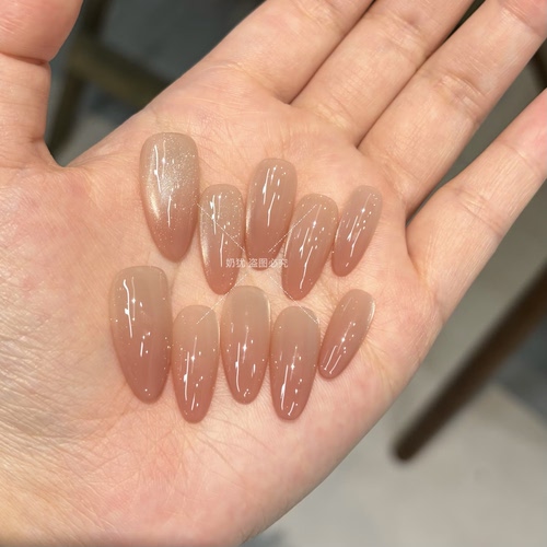 【蜜桃凝脂】纯欲温柔果冻蜜桃色渐变纯手工穿戴甲高级感猫眼美甲 - 图1