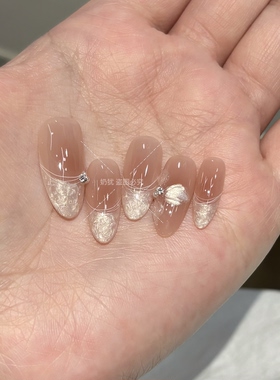 【柔焦花缦】高品质温柔法式云母螺纹手绘山茶花纯手工穿戴甲成品