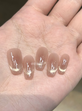 【蜜糖冰沙】高品质纯手工香槟金法式猫眼穿戴甲腮红显白成品美甲