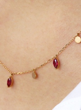 日本代购直邮 Ginza Rim天然红宝石 圆牌硬币项链18K金锁骨链颈链