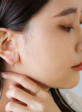 日本代购 Ginza Rim天然钻石总0.1克拉圆圈形耳环蕾丝花边耳饰女
