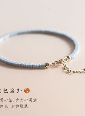 青阳极细蓝松石手链古风复古14K金小清新浅色ins小众设计感手串
