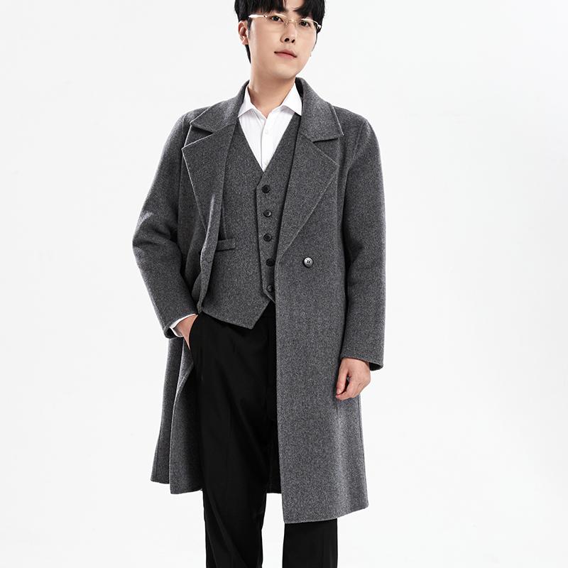 100%纯羊毛秋冬男士双面呢假兜西装马甲加厚保暖毛呢羊绒背心坎肩 - 图3