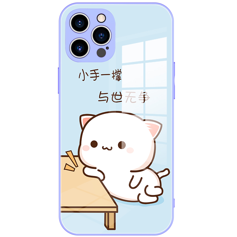 佛系苹果15promax手机壳12女iPhone13新款14plus液态11玻璃x卡通xr个性7可爱8p猫13pro防摔15硅胶max全包边套 - 图0