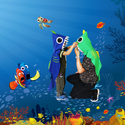 儿童海底动物海洋故事表演道具 鲨鱼披风面具cos幼儿园服饰男童女 - 图0