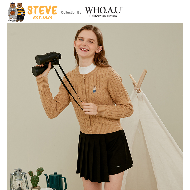 whoau小熊2021年秋季新款短款毛衣 whoau毛衣