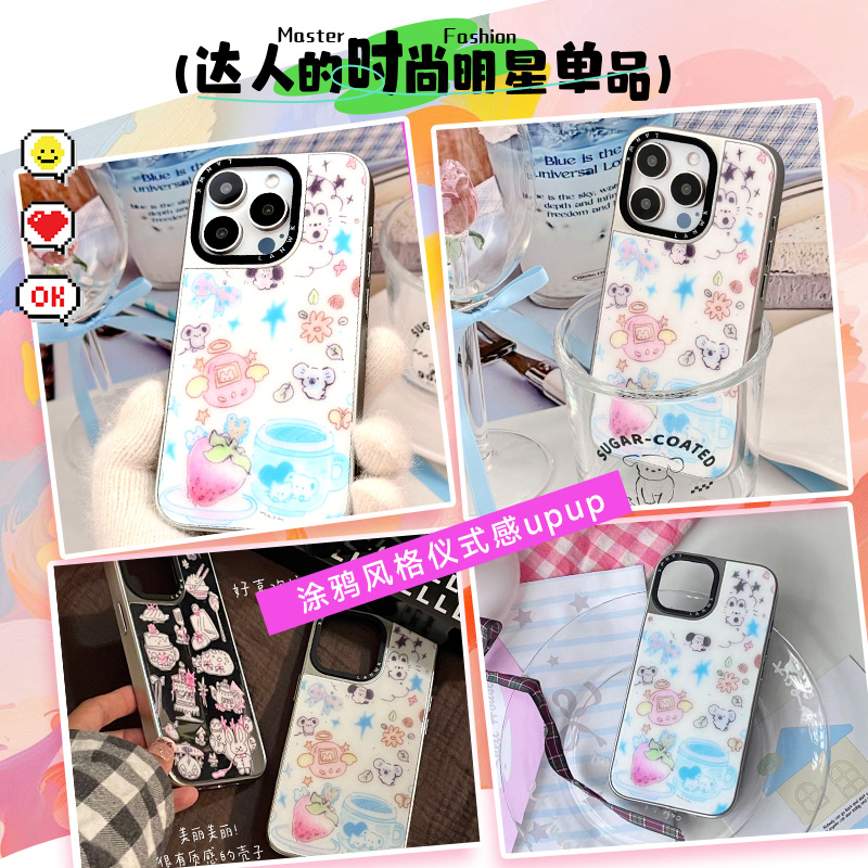 「拓麻歌子」LANWK x 毛毛maom联名款适用iPhone15promax苹果手机壳新款13por卡通电镀玻璃磁吸防摔14保护套 - 图3