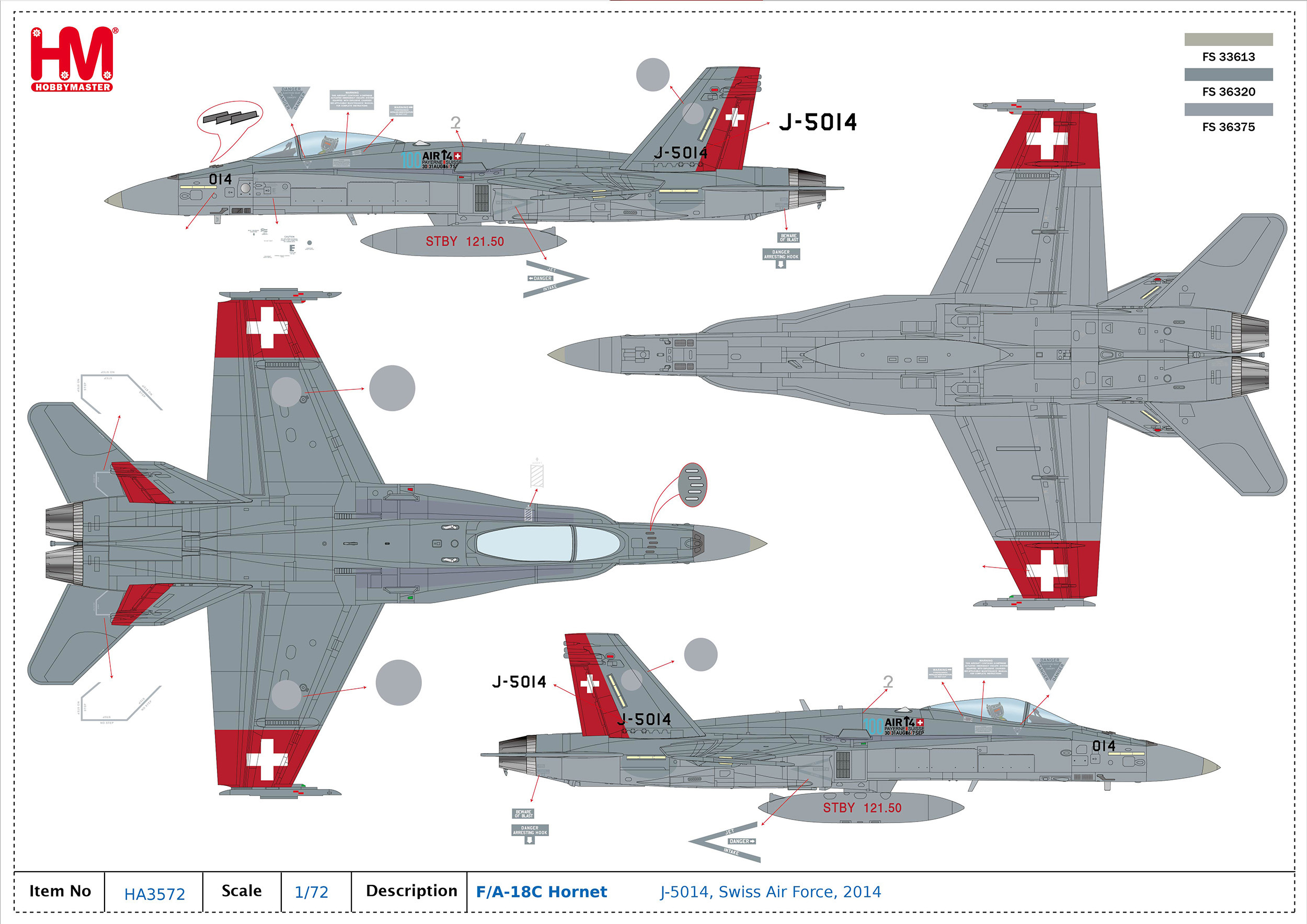 HA3572 F18战斗机 F/A-18C Hornet J-5014瑞士空军2014年 合金 - 图3