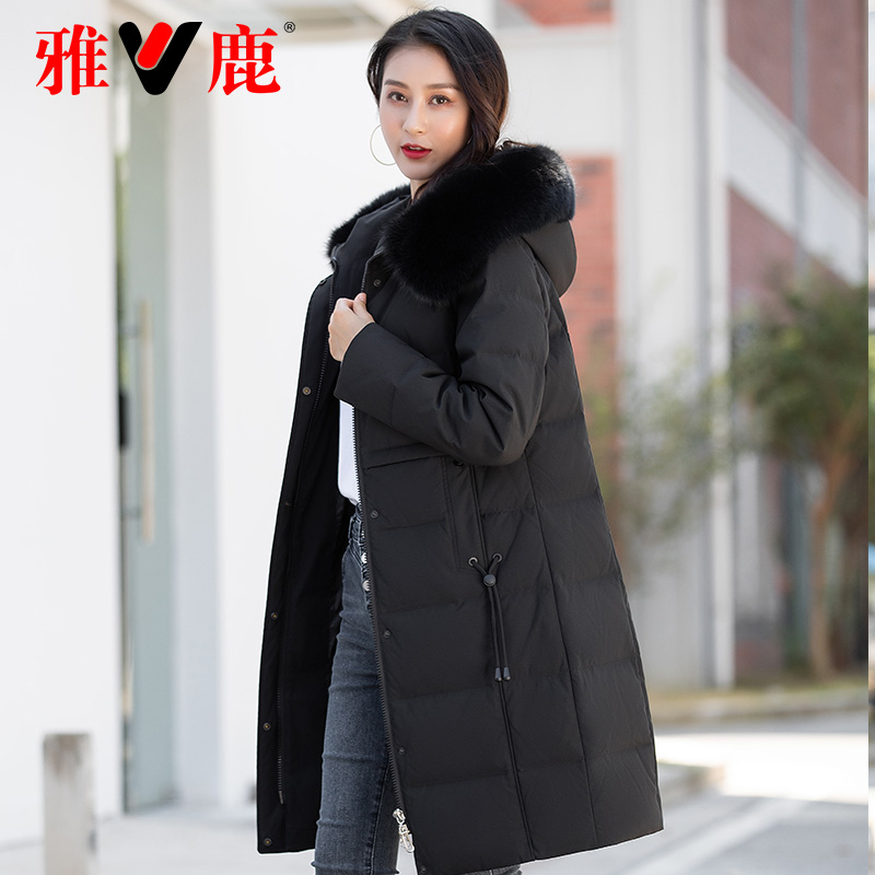 雅鹿女2020年新款真毛领派克羽绒服 雅鹿沐羽沫羽绒服