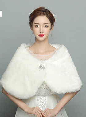 仿狐狸毛皮草新娘结婚礼服披肩