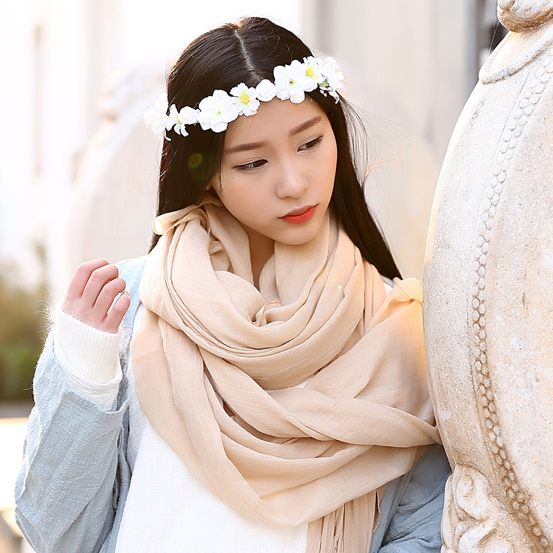 艾莱客服饰旗舰店春夏季超大棉麻围巾纯色民族风海边度假防晒披肩沙滩巾丝巾纱巾女3