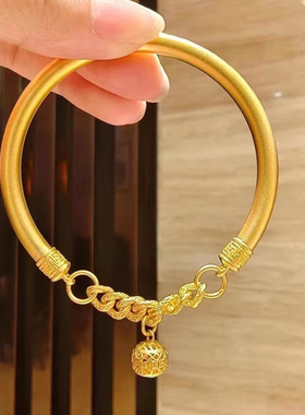 深圳水贝黄金宫铃古法传承手镯女开口足金999半实心金镯子送爱人