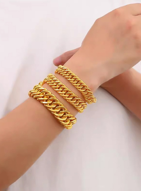 深圳水贝霸气老板手链男款素金足金999宽面S扣大克重金男士手链