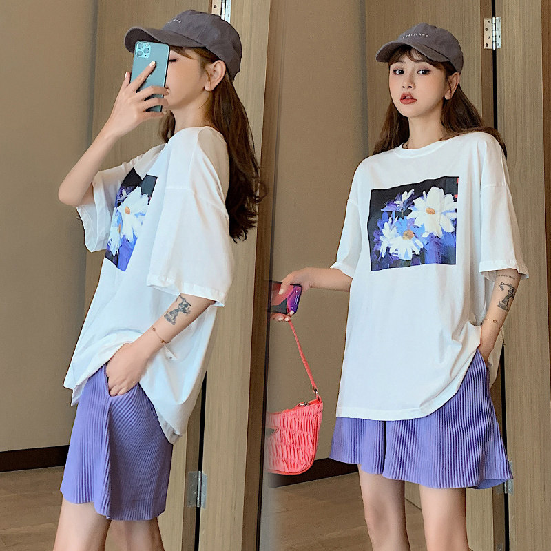 孕妇怀孕时尚款2020新款短裤t恤 月朵套装