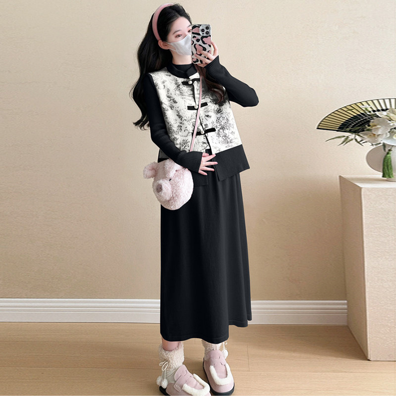 孕妇连衣裙秋冬款2025秋季新款国风孕妇装套装显瘦中长款针织裙子,淘宝优惠券,粉丝福利购,淘宝优惠卷